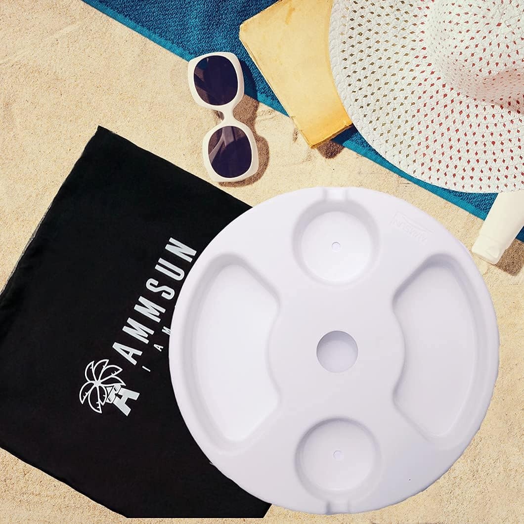 image:imageAMMSUN 13 Portable Beach Umbrella Table Tray Teal for Beach Patio Garden Swimming Pool with Cup Drinks Holders Snack CompartmentsA White