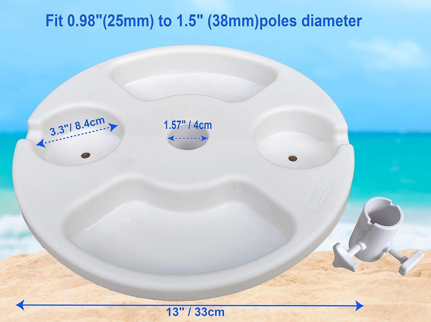 image:imageAMMSUN 13 Portable Beach Umbrella Table Tray Teal for Beach Patio Garden Swimming Pool with Cup Drinks Holders Snack CompartmentsA White