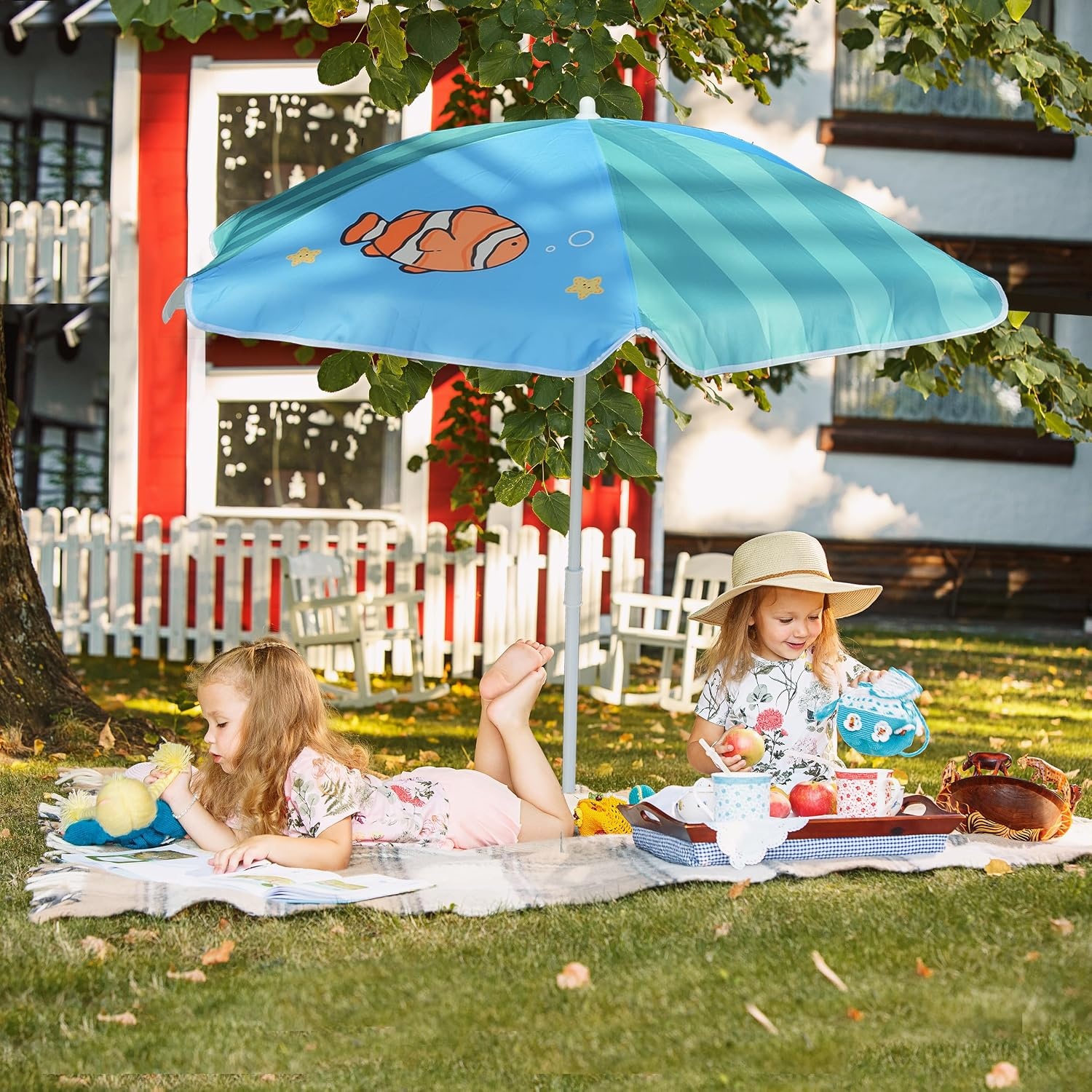image:imageAMMSUN 47 Kids Beach Umbrella for Sand Box Picnic Water Table Shade 47 inch Seaside Children Umbrella Sun Protection Durable for beach camping garden and outdoor play Clown fishGreen