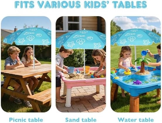 image:imageAMMSUN 5ft Kids Beach Umbrella for Picnic Water Table Sand Box Sun Shade Durable Children Seaside Umbrella UV Protection UPF50 Ideal for sand play beach camping garden and outdoor fun5ft Shell Blue