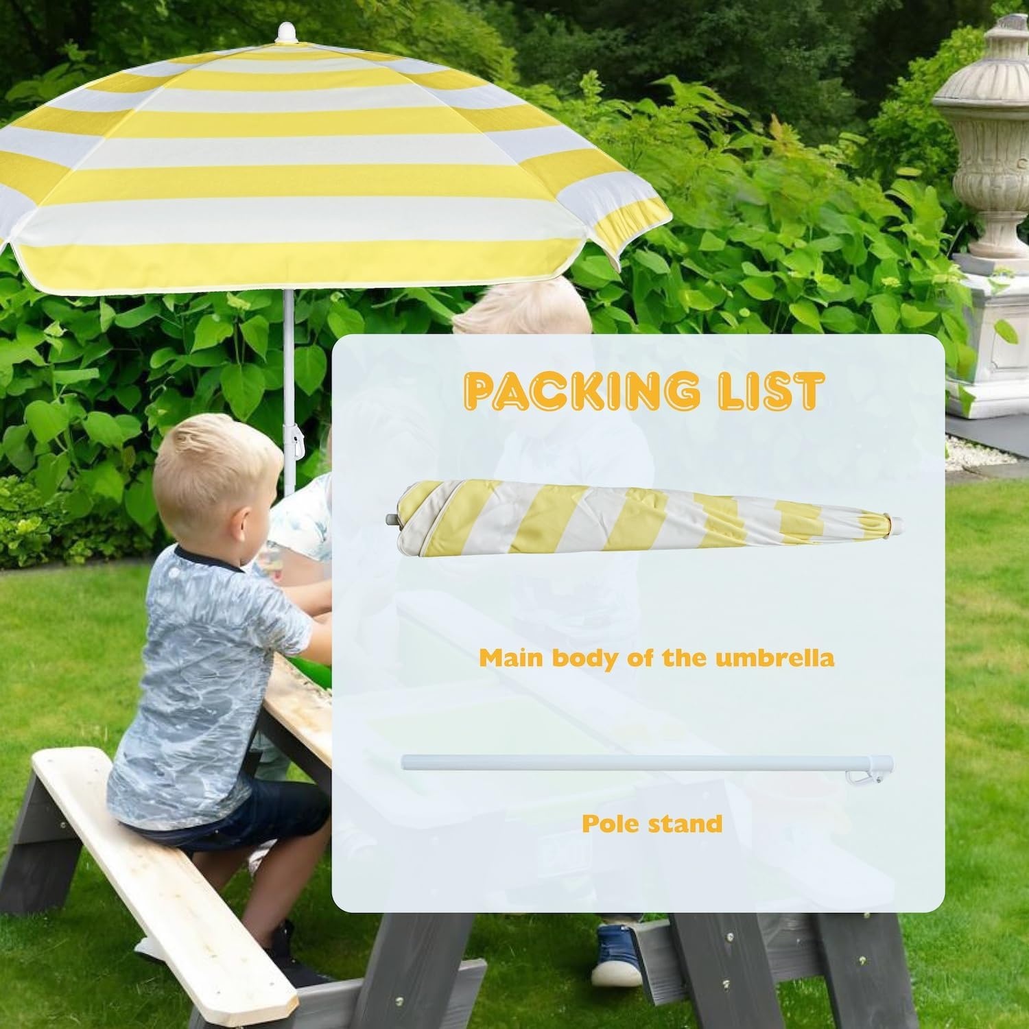 image:imageAMMSUN 5ft Kids Beach Umbrella for Picnic Water Table Sand Box Sun Shade Durable Children Seaside Umbrella UV Protection UPF50 Ideal for sand play beach camping garden and outdoor fun5ft Yellow White