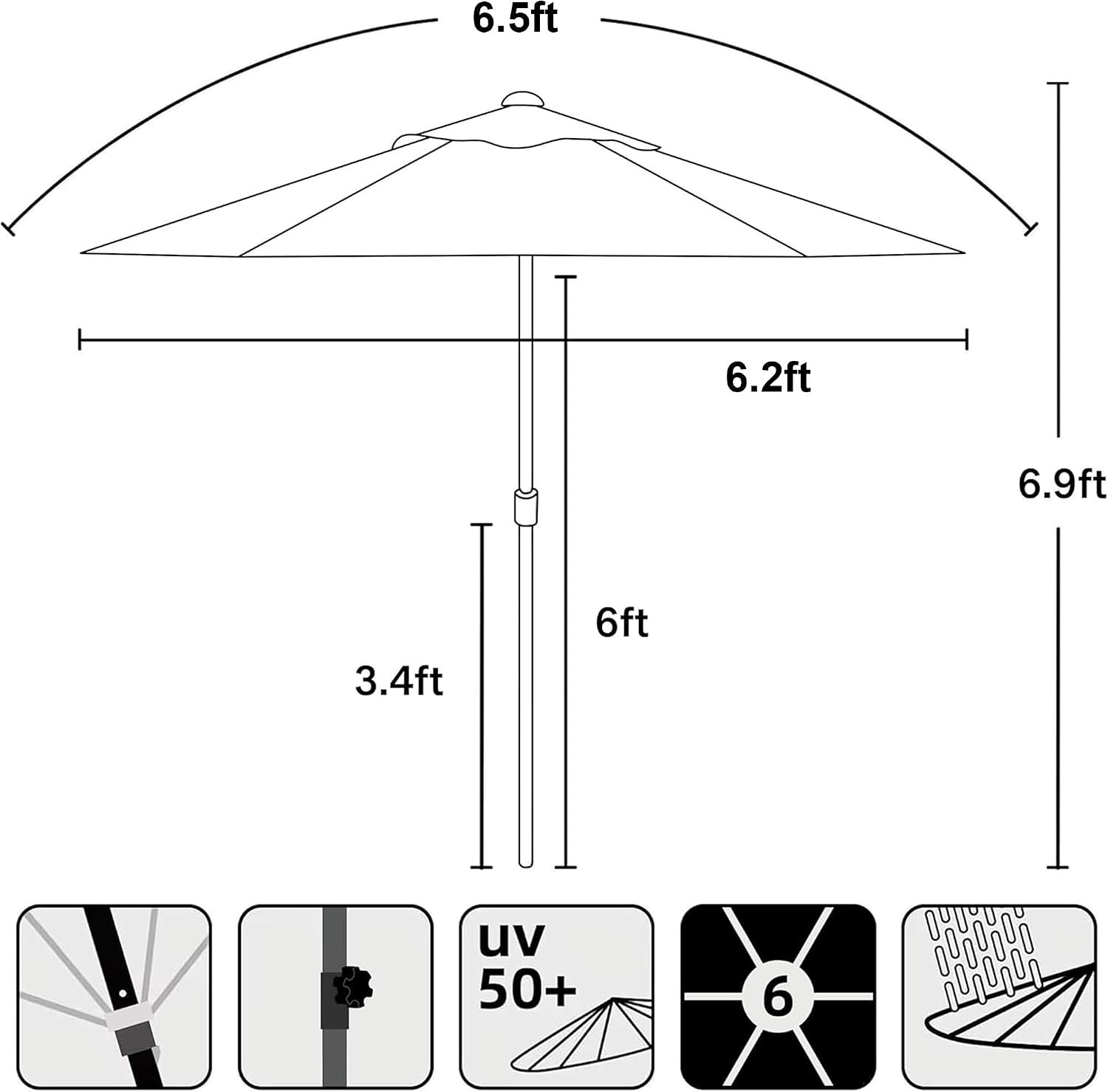 image:imageAMMSUN 6FT Patio Umbrella Outdoor Table Umbrella with Push Button Tilt UPF50 Sun Protection and WaterResistant Fabric Premium Steel Pole and Ribs HeightAdjustable and PushButton TiltNavy Blue