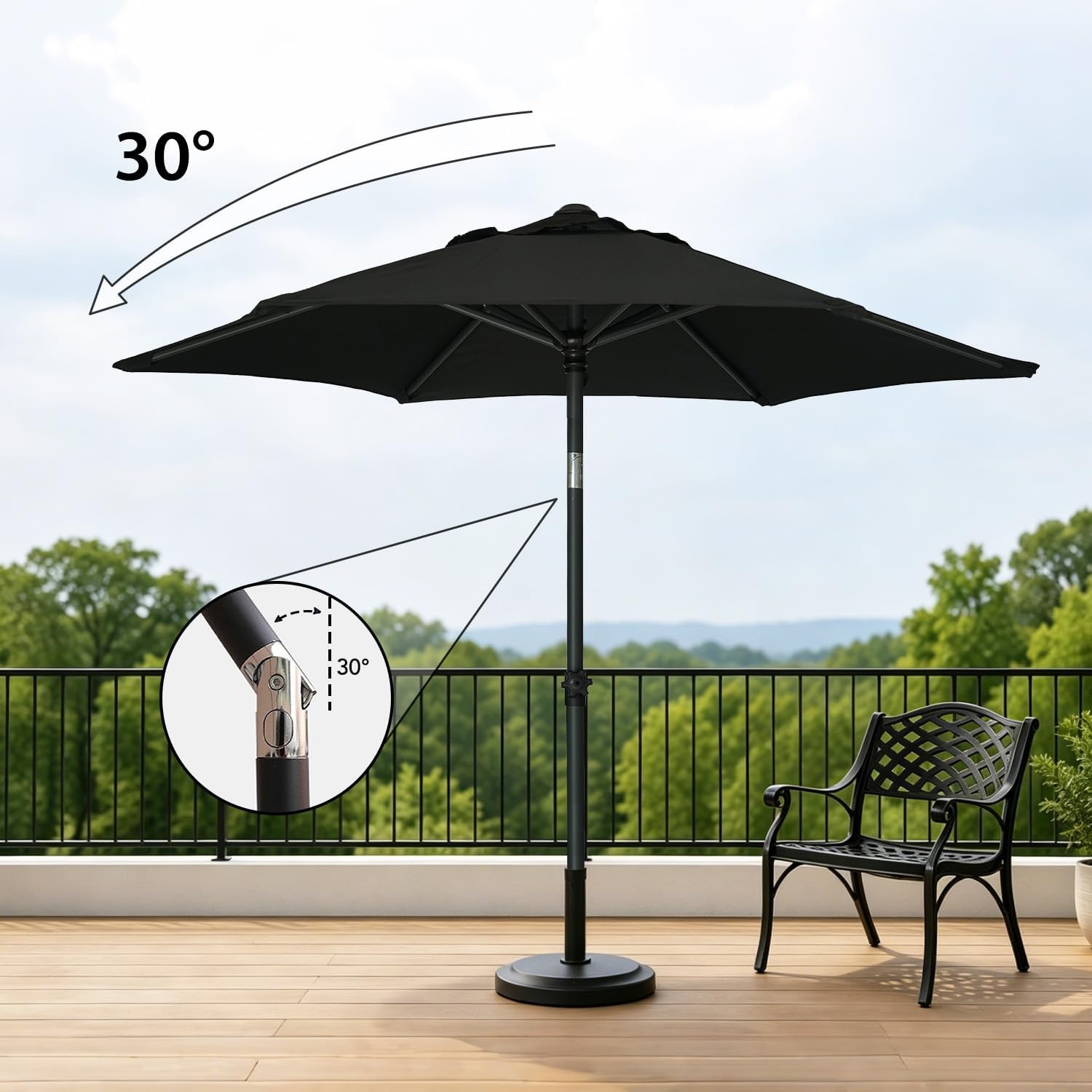 image:imageAMMSUN 6FT Patio Umbrella Outdoor Table Umbrella with Push Button Tilt UPF50 Sun Protection and WaterResistant Fabric Premium Steel Pole and Ribs HeightAdjustable and PushButton TiltOnyx Black