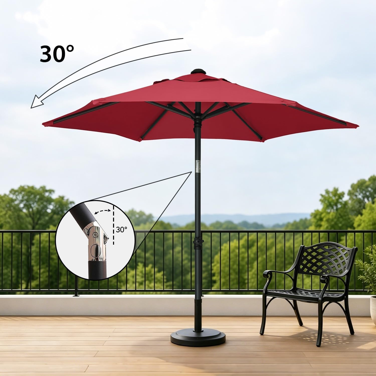image:imageAMMSUN 6FT Patio Umbrella Outdoor Table Umbrella with Push Button Tilt UPF50 Sun Protection and WaterResistant Fabric Premium Steel Pole and Ribs HeightAdjustable and PushButton TiltCrimson Red