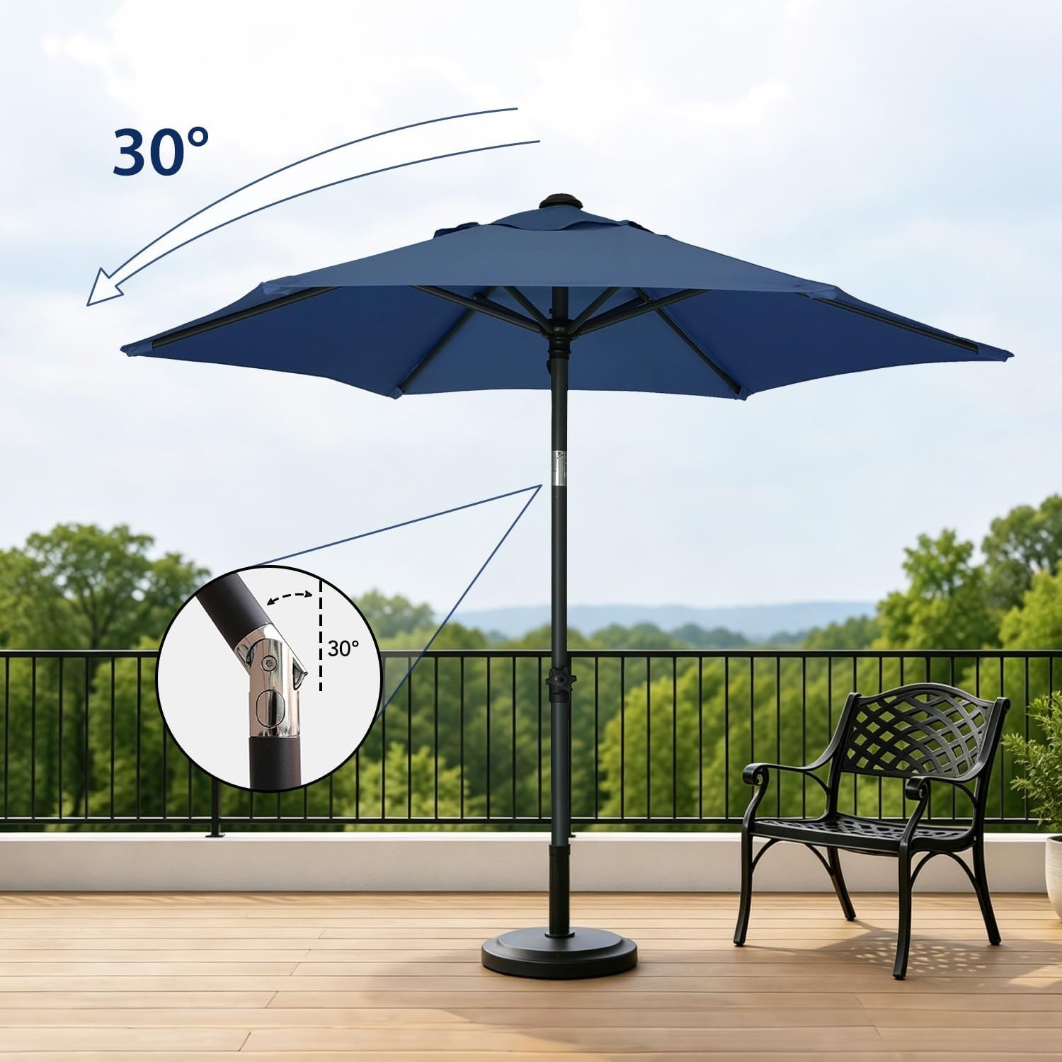 image:imageAMMSUN 6FT Patio Umbrella Outdoor Table Umbrella with Push Button Tilt UPF50 Sun Protection and WaterResistant Fabric Premium Steel Pole and Ribs HeightAdjustable and PushButton TiltNavy Blue
