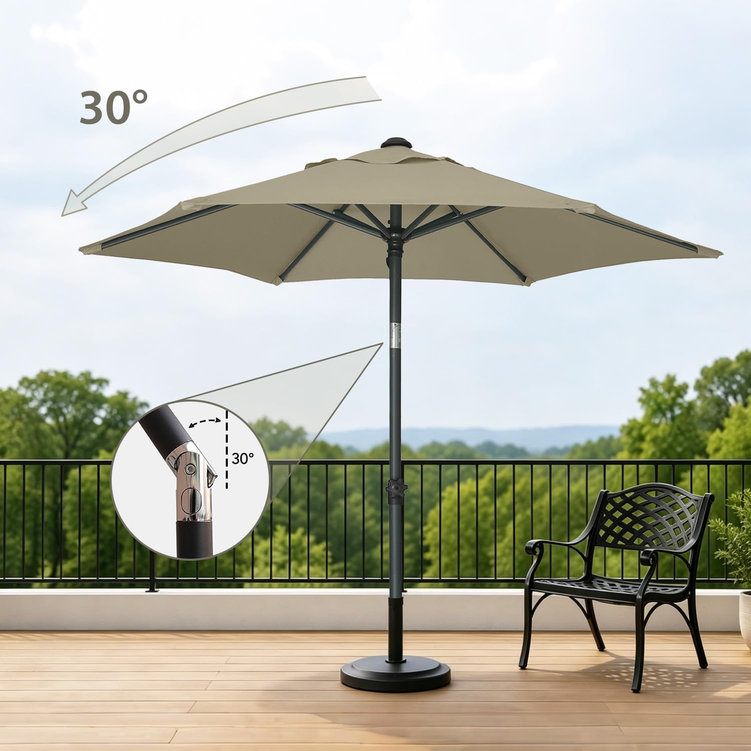 image:imageAMMSUN 6FT Patio Umbrella Outdoor Table Umbrella with Push Button Tilt UPF50 Sun Protection and WaterResistant Fabric Premium Steel Pole and Ribs HeightAdjustable and PushButton TiltKhaki