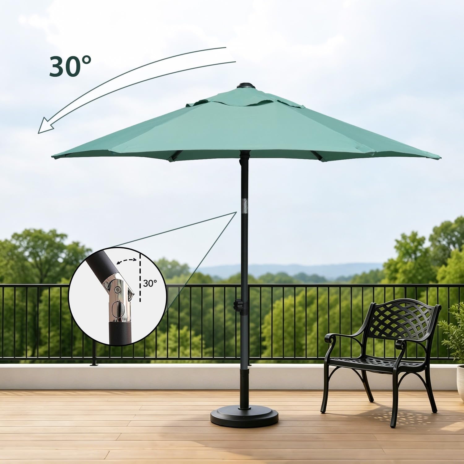 image:imageAMMSUN 6FT Patio Umbrella Outdoor Table Umbrella with Push Button Tilt UPF50 Sun Protection and WaterResistant Fabric Premium Steel Pole and Ribs HeightAdjustable and PushButton TiltAqua Green