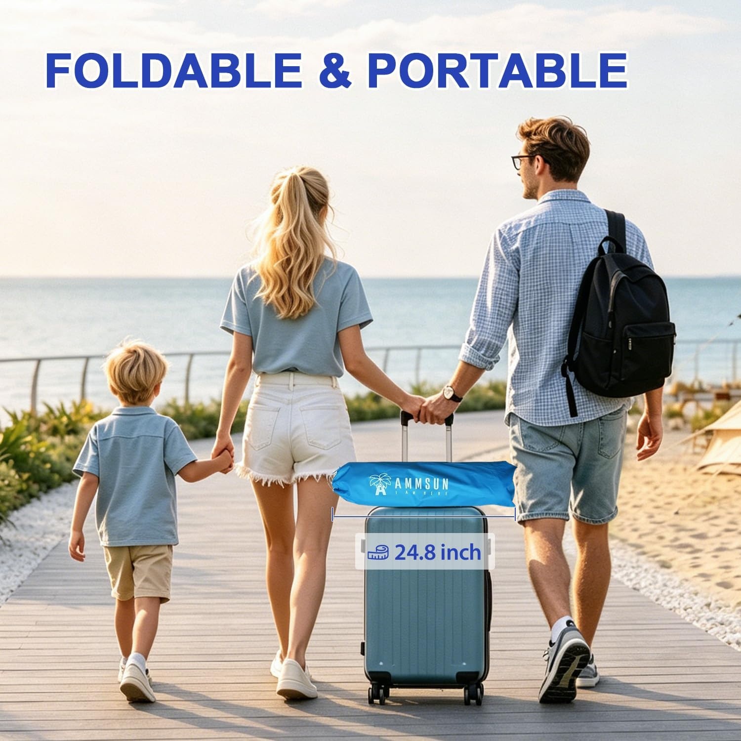 image:imageAMMSUN 6ft Folded Portable Travel Beach Umbrella with Sand Anchor Tilt Air vent UPF 50UV Protection Fit In Suitcase Compact Foldable Telescopic umbrellas for Patio Garden Beach Pool Blue6ft Light Blue