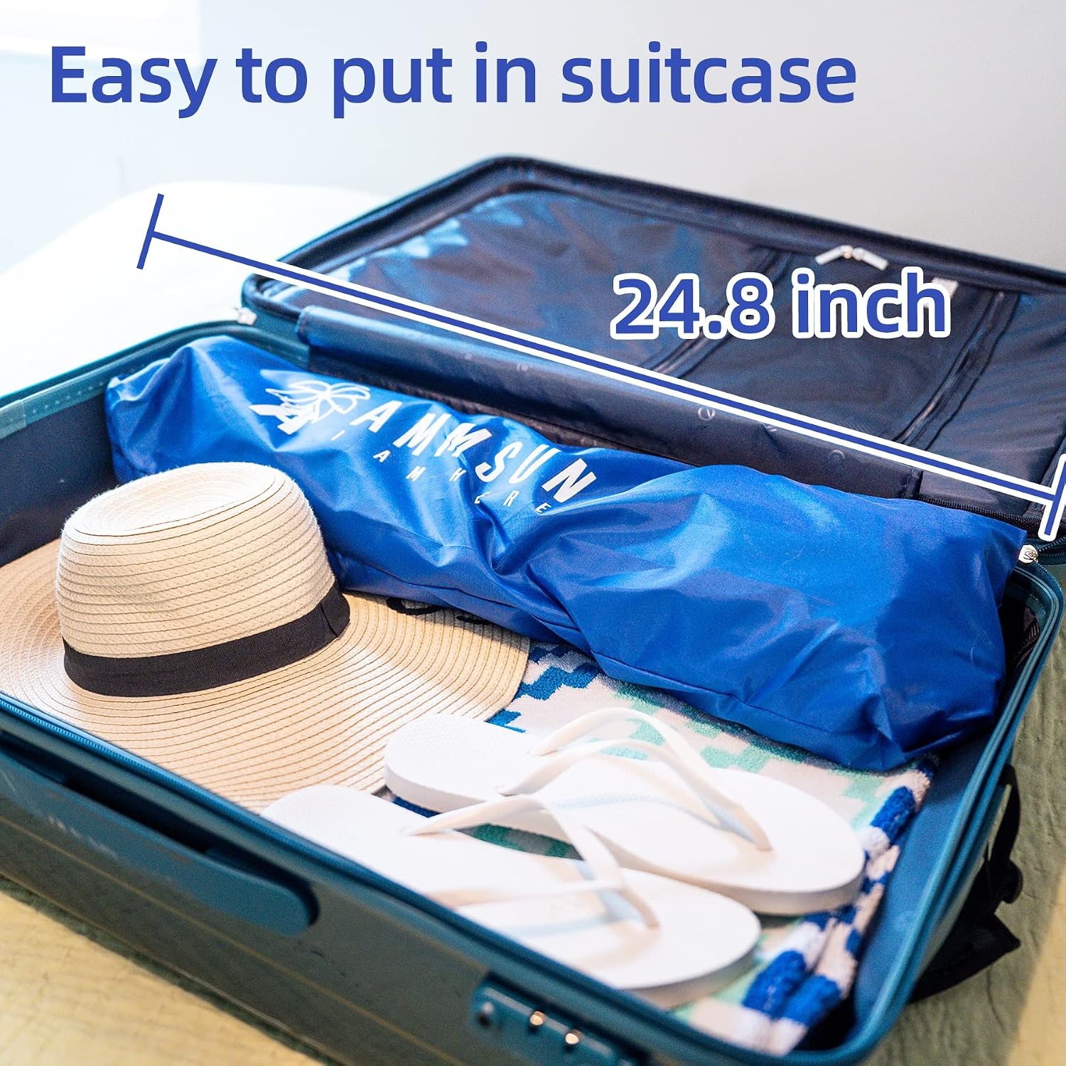 image:imageAMMSUN 6ft Folded Portable Travel Beach Umbrella with Sand Anchor Tilt Air vent UPF 50UV Protection Fit In Suitcase Compact Foldable Telescopic umbrellas for Patio Garden Beach Pool Blue6ft Navy Blue
