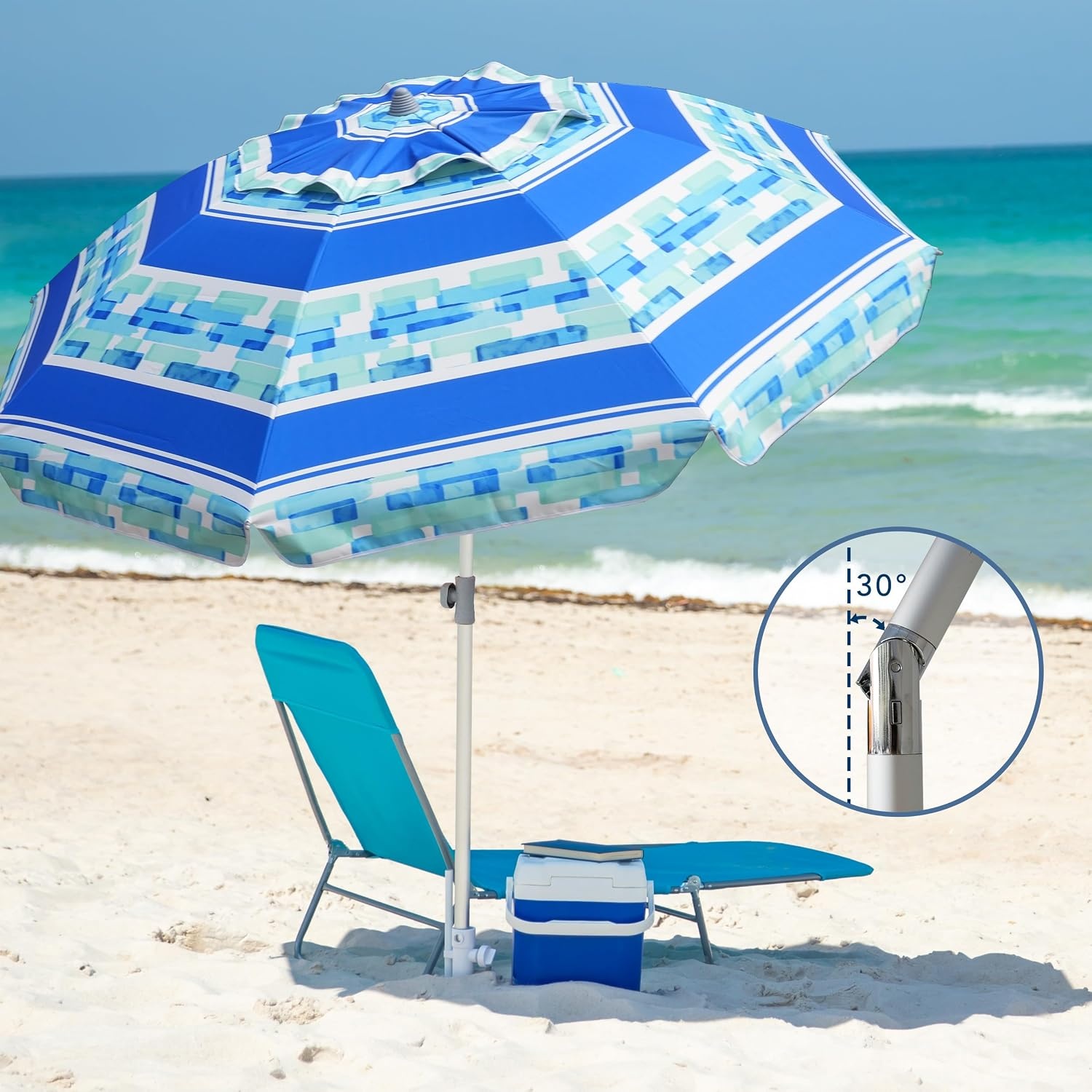 image:imageAMMSUN 7ft Heavy Duty High Wind Beach Umbrella Parasols with sand anchor amp Tilt Sun Shelter UPF 50 Protection Outdoor Sunshade Umbrellas Carry Bag for Patio Garden Pool Backyard MulticolorCrystal Fresco