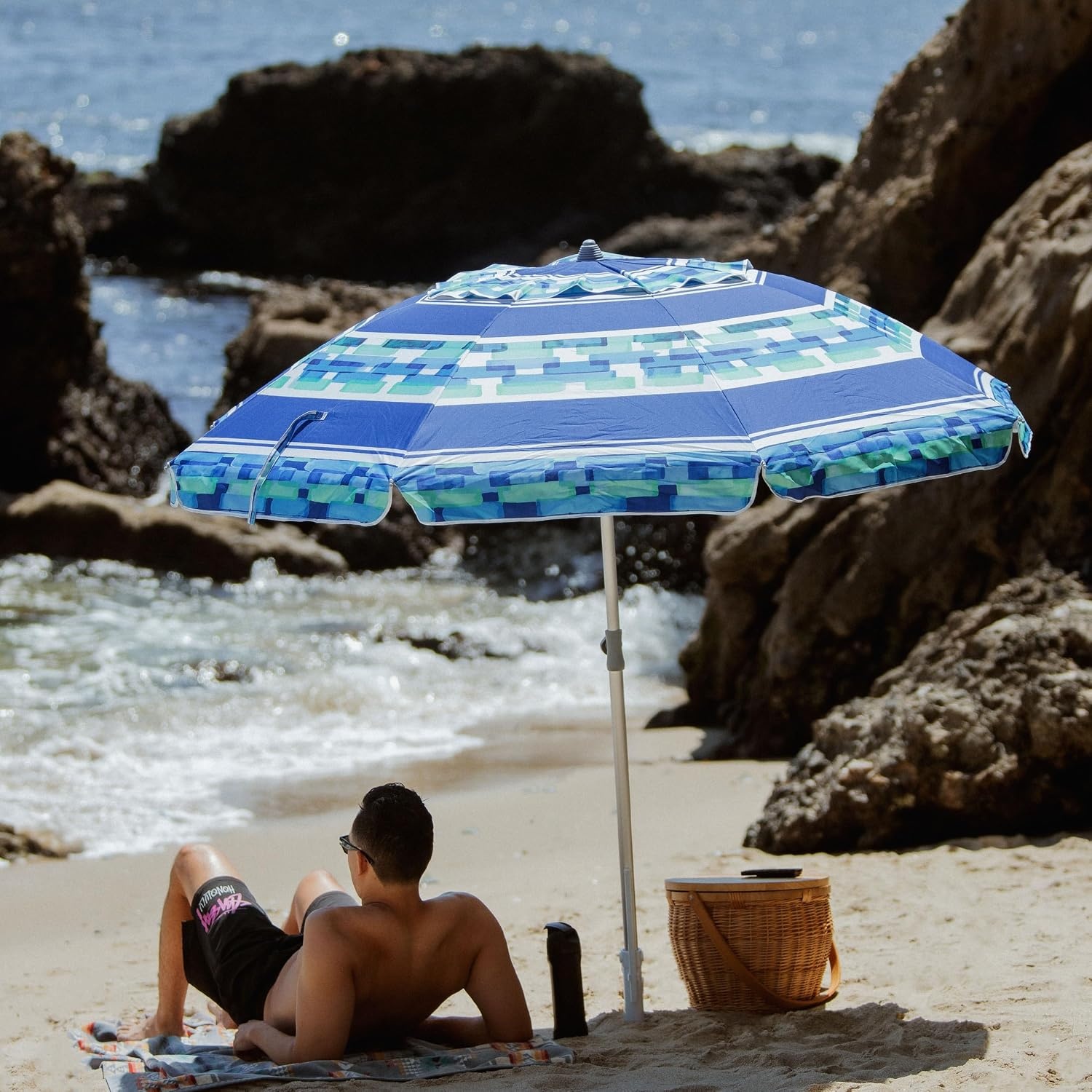 image:imageAMMSUN 7ft Heavy Duty High Wind Beach Umbrella Parasols with sand anchor amp Tilt Sun Shelter UPF 50 Protection Outdoor Sunshade Umbrellas Carry Bag for Patio Garden Pool Backyard MulticolorCrystal Fresco