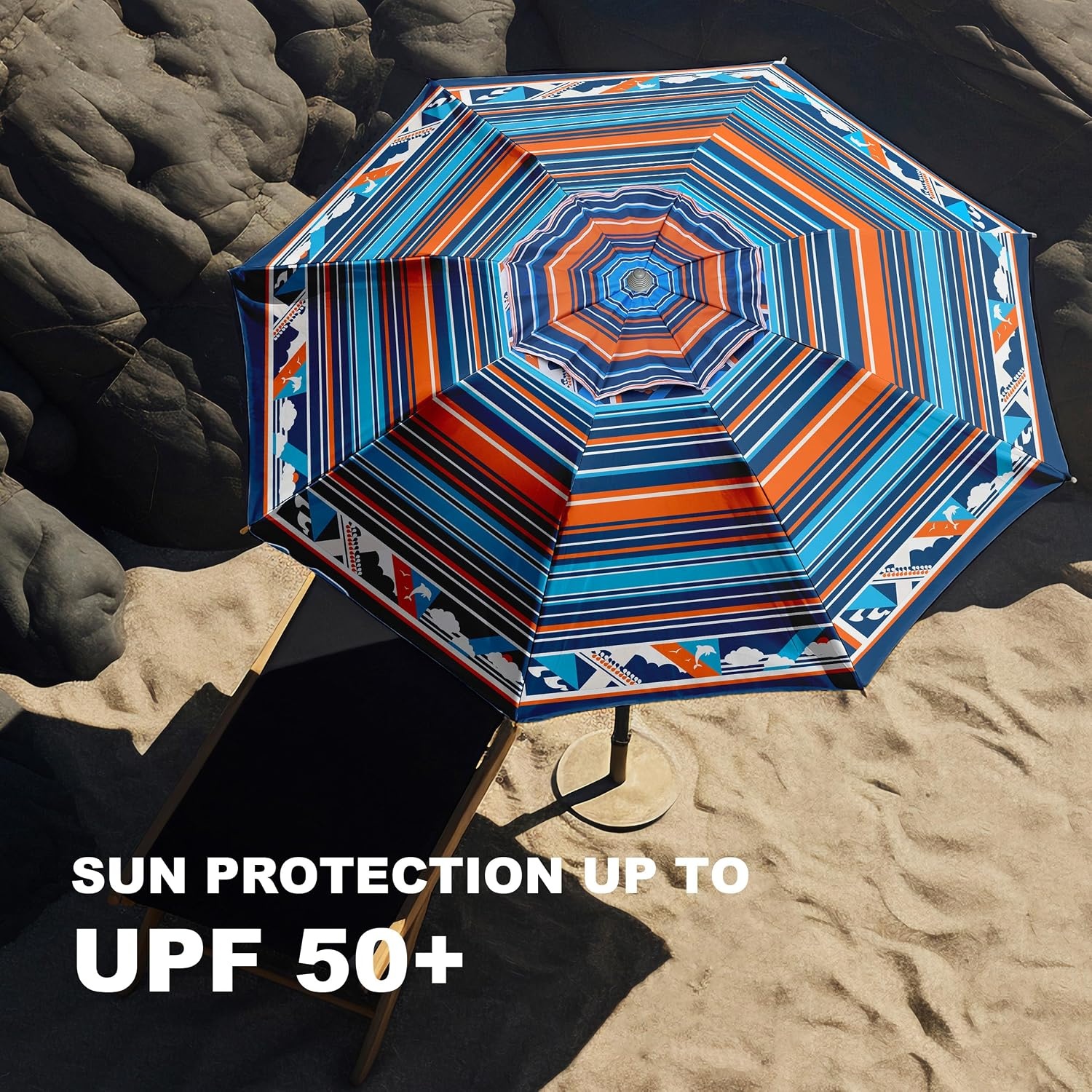 image:imageAMMSUN 7ft Heavy Duty High Wind Beach Umbrella Parasols with sand anchor amp Tilt Sun Shelter UPF 50 Protection Outdoor Sunshade Umbrellas Carry Bag for Patio Garden Pool Backyard MulticolorBlue Orange