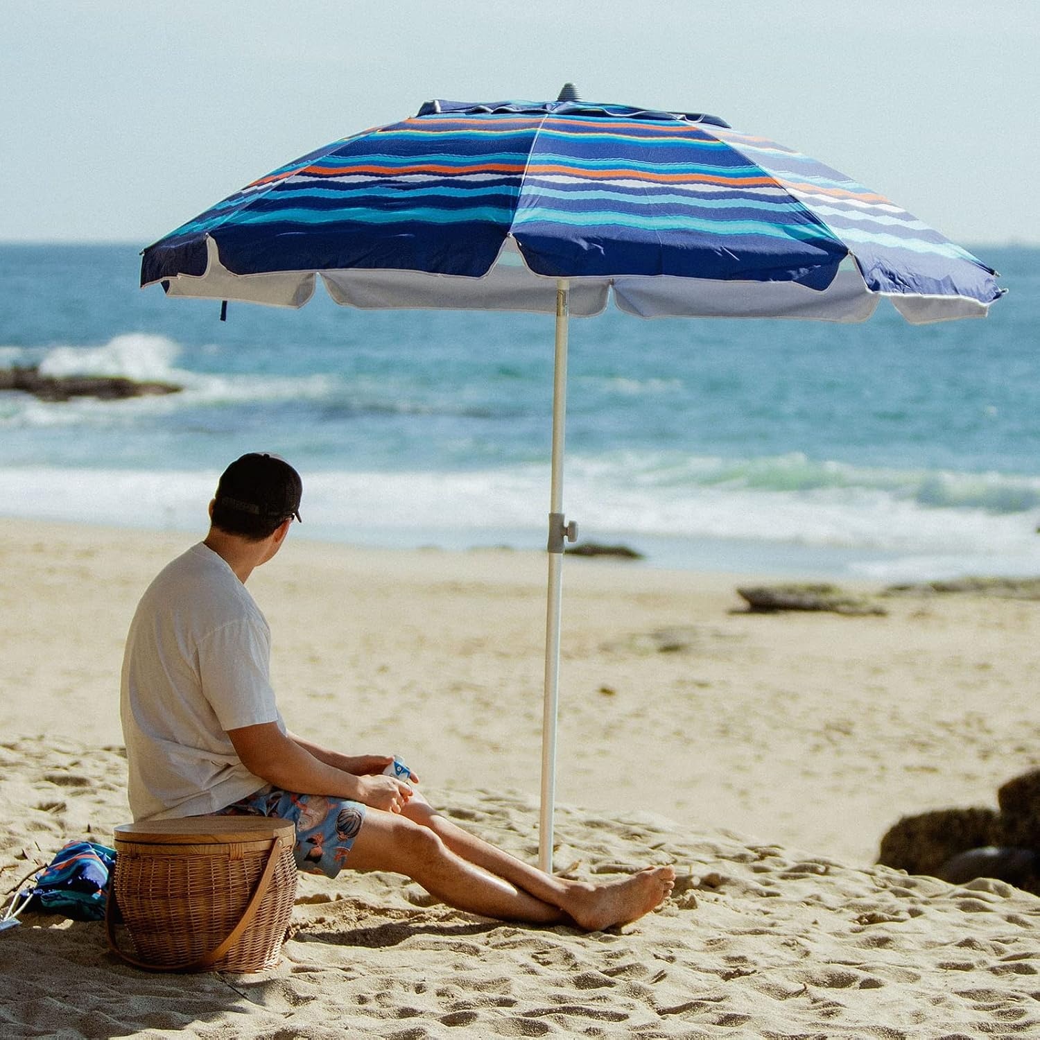 image:imageAMMSUN 7ft Heavy Duty High Wind Beach Umbrella Parasols with sand anchor amp Tilt Sun Shelter UPF 50 Protection Outdoor Sunshade Umbrellas Carry Bag for Patio Garden Pool Backyard MulticolorBlue Torrent