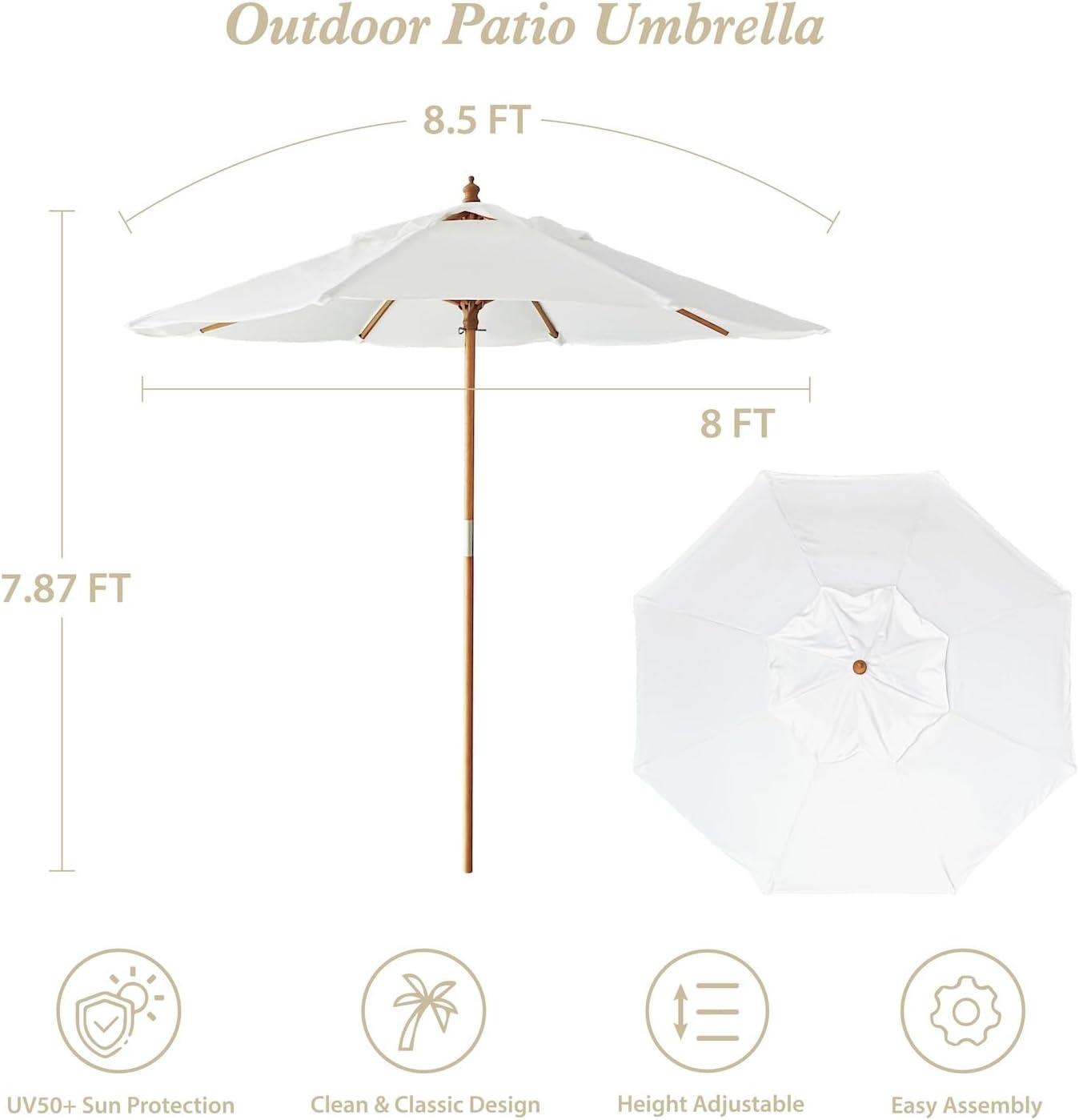 image:imageAMMSUN 85ft Boho Wood Patio Umbrella Market Umbrellas with Pulley Lift Premium Heavy Duty Frame with Wood Pole amp RibsUPF 50Air VentFancy for Garden Pool Beach Events Backyards amp Outdoors