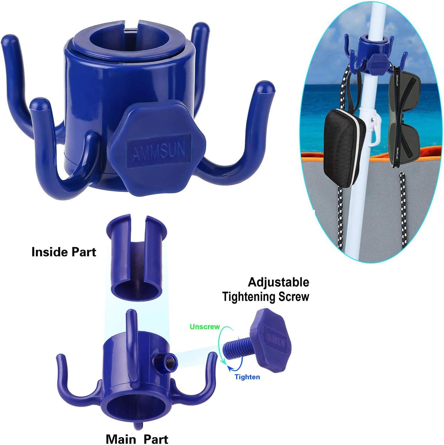 image:imageAMMSUN Beach Umbrella Sand Anchor Heavy Duty Outdoor Umbrellas Auger Base 2 Pack with 5 Spiral Screw Safe Umbrella Holder Stand Ideal for Strong Winds White Universal amp One Size Fits Mostwhite blue