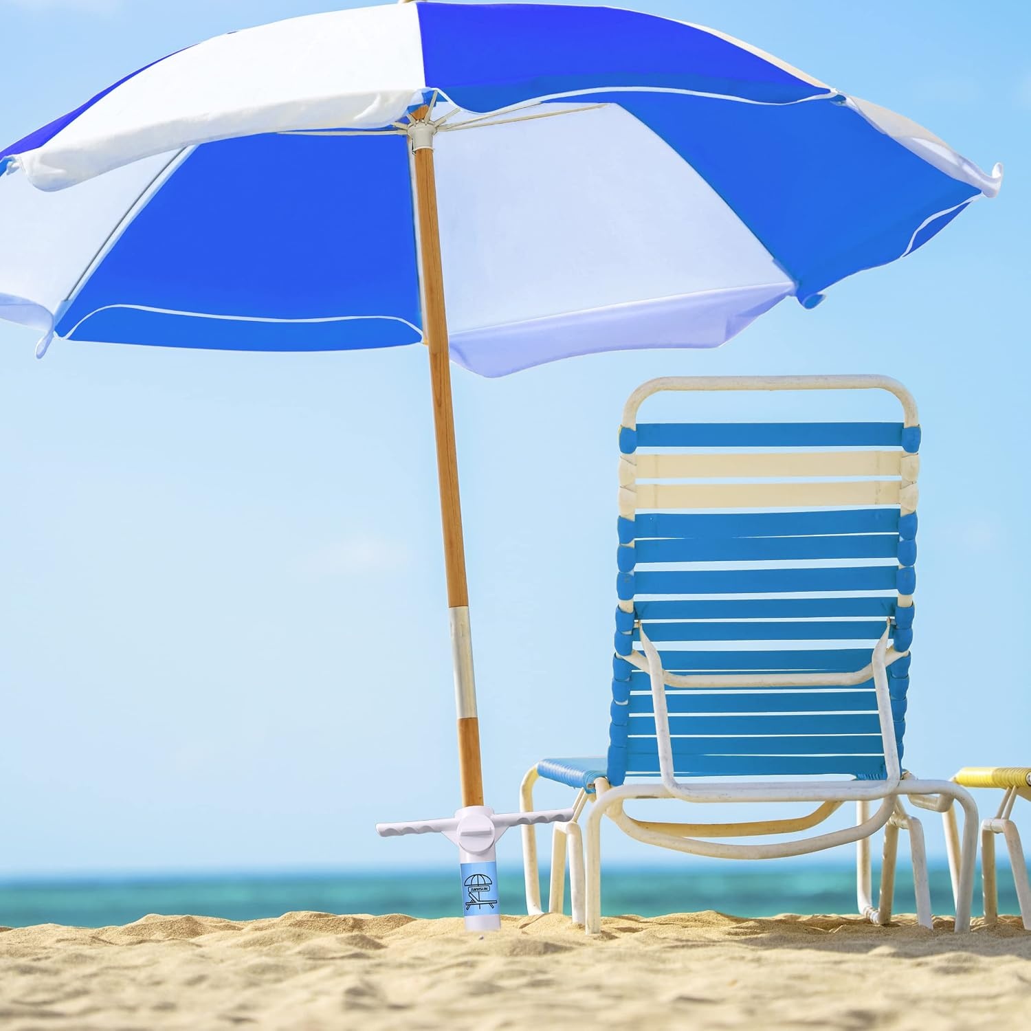image:imageAMMSUN Beach Umbrella Sand Anchor Heavy Duty Outdoor Umbrellas Auger Base 2 Pack with 5 Spiral Screw Safe Umbrella Holder Stand Ideal for Strong Winds White Universal amp One Size Fits MostWhite