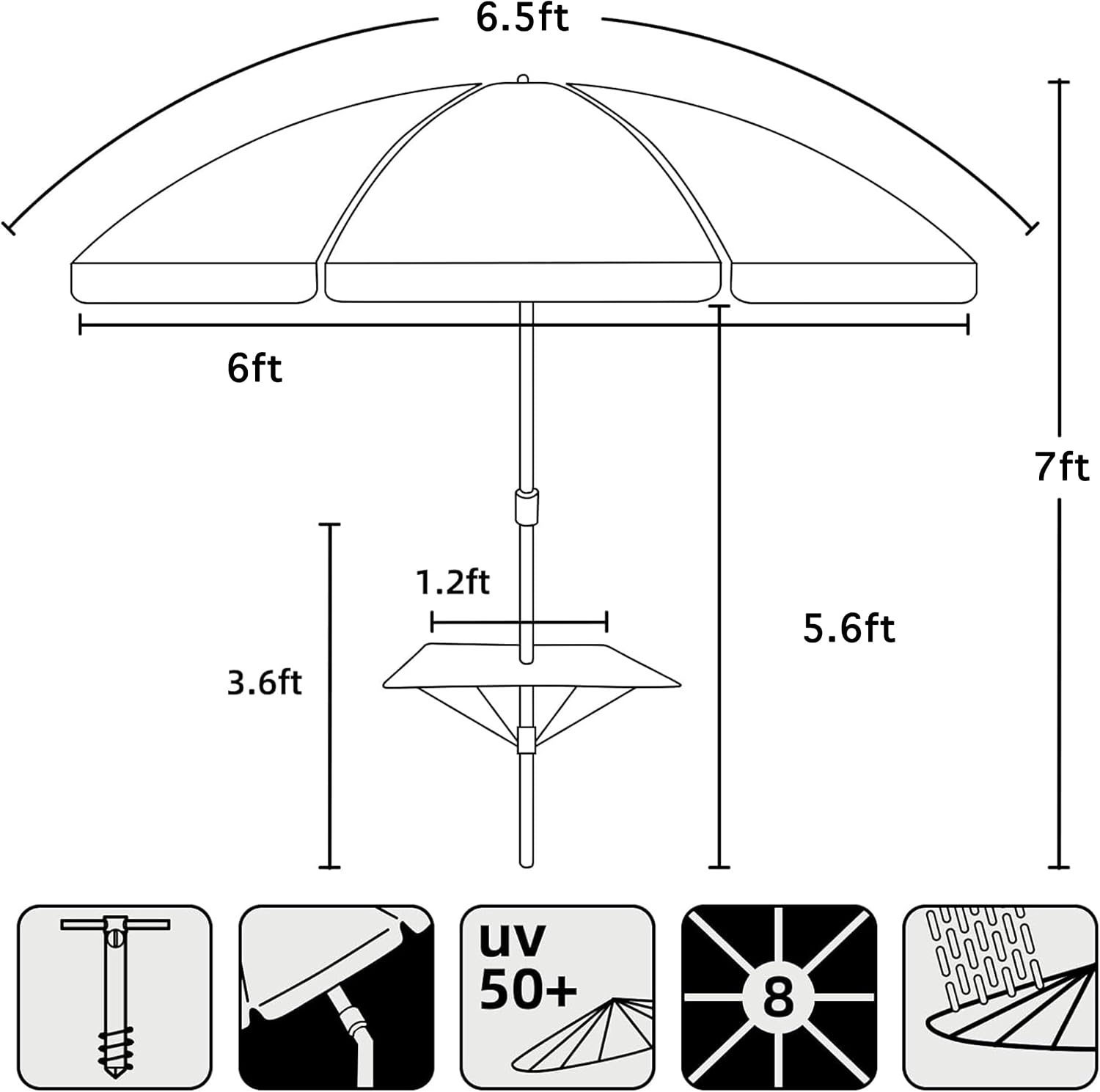 image:imageAMMSUN Beach Umbrellas for Sand Heavy Duty Wind Portable 65ft Sand Anchor UV 50 Protection Includes Carry Bag Push Button Tilt Lightweight Easy Setup Silence BlueStripes
