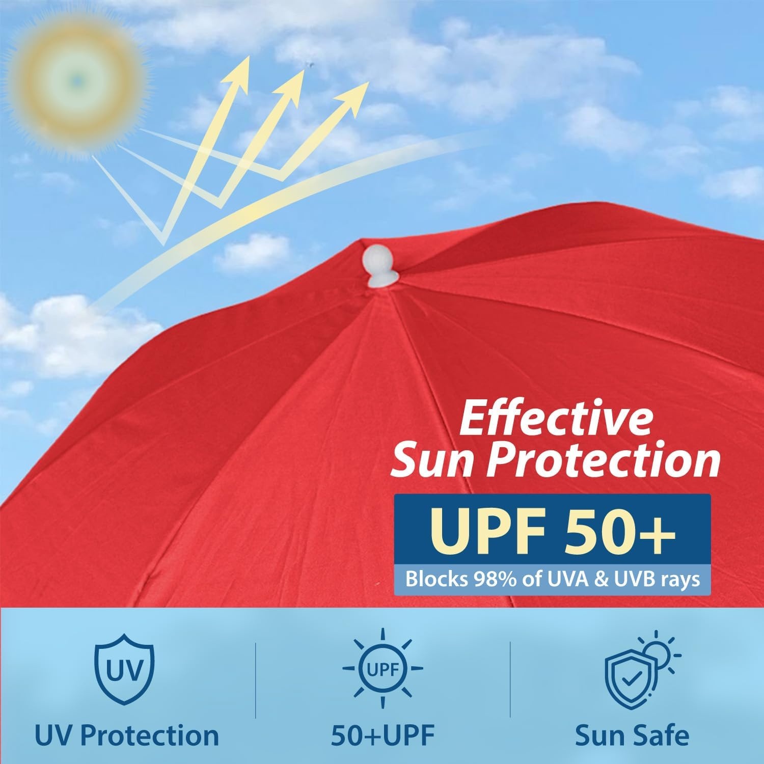image:imageAMMSUN Chair Umbrella with Universal Clamp Adjustable 47 inches and 360 Swivel amp UPF 50 Protection Portable Sun Umbrella Secure Clip on CampingBeach Chairs Stroller Wheelchair Golf cart Lounger Grey LargesizedRed