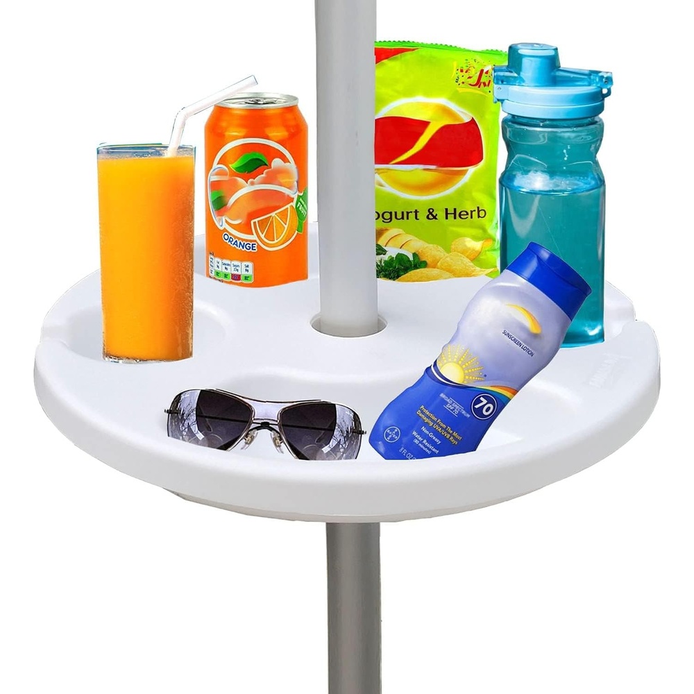 image:imageAMMSUN 13 Portable Beach Umbrella Table Tray Teal for Beach Patio Garden Swimming Pool with Cup Drinks Holders Snack CompartmentsA White