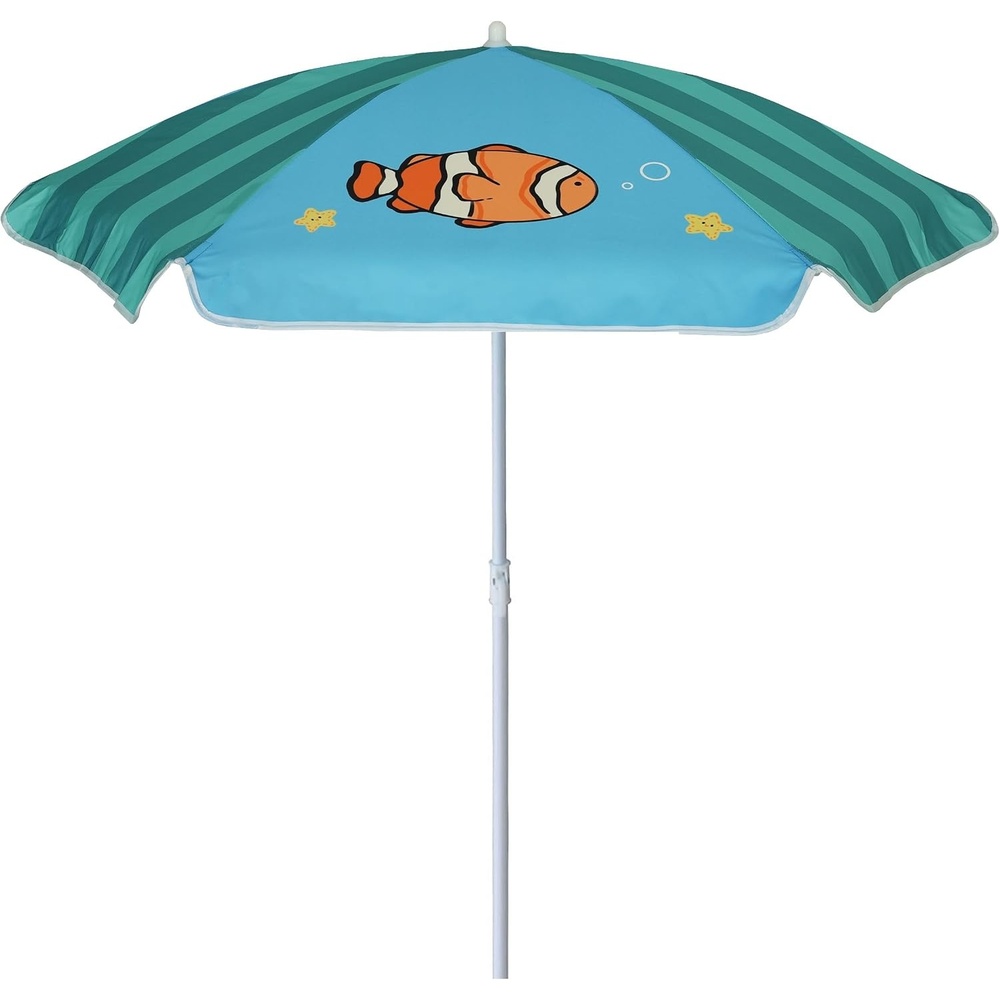 image:imageAMMSUN 47 Kids Beach Umbrella for Sand Box Picnic Water Table Shade 47 inch Seaside Children Umbrella Sun Protection Durable for beach camping garden and outdoor play Clown fishGreen