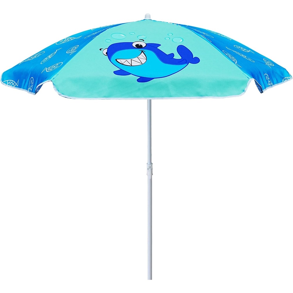 image:imageAMMSUN 5ft Kids Beach Umbrella for Picnic Water Table Sand Box Sun Shade Durable Children Seaside Umbrella UV Protection UPF50 Ideal for sand play beach camping garden and outdoor fun5ft Blue FishShark