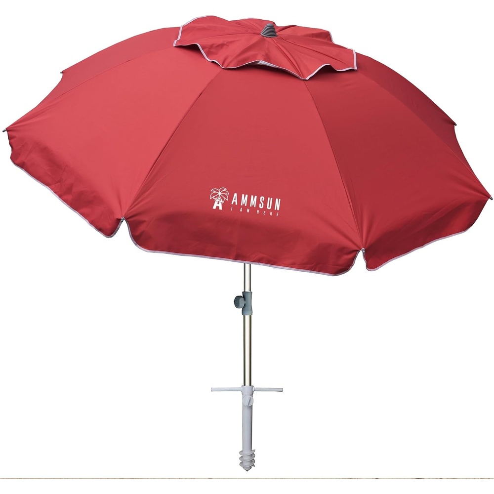 image:imageAMMSUN 7ft Heavy Duty High Wind Beach Umbrella Parasols with sand anchor amp Tilt Sun Shelter UPF 50 Protection Outdoor Sunshade Umbrellas Carry Bag for Patio Garden Pool Backyard MulticolorSolid Red