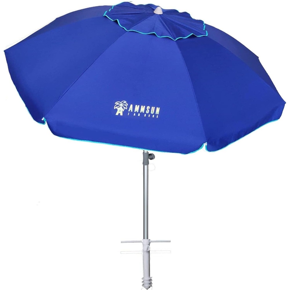 image:imageAMMSUN 7ft Heavy Duty High Wind Beach Umbrella Parasols with sand anchor amp Tilt Sun Shelter UPF 50 Protection Outdoor Sunshade Umbrellas Carry Bag for Patio Garden Pool Backyard MulticolorSolid Blue