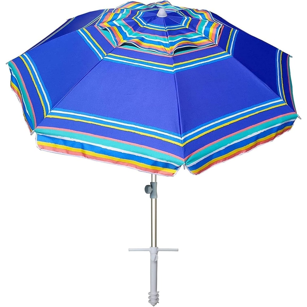 image:imageAMMSUN 7ft Heavy Duty High Wind Beach Umbrella Parasols with sand anchor amp Tilt Sun Shelter UPF 50 Protection Outdoor Sunshade Umbrellas Carry Bag for Patio Garden Pool Backyard MulticolorBlue