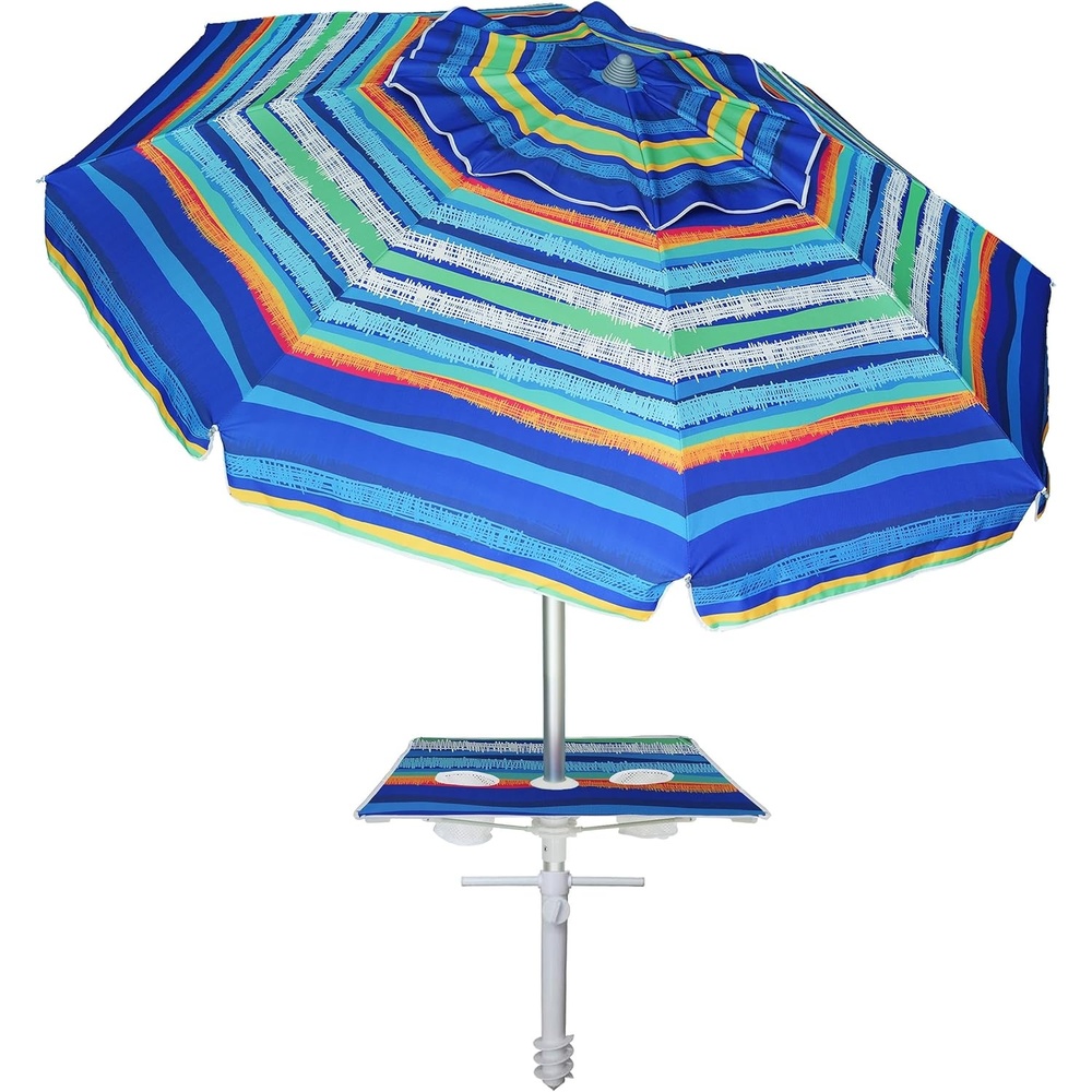 image:imageAMMSUN Beach Umbrellas for Sand Heavy Duty Wind Portable 65ft Sand Anchor UV 50 Protection Includes Carry Bag Push Button Tilt Lightweight Easy Setup Silence BlueStripes