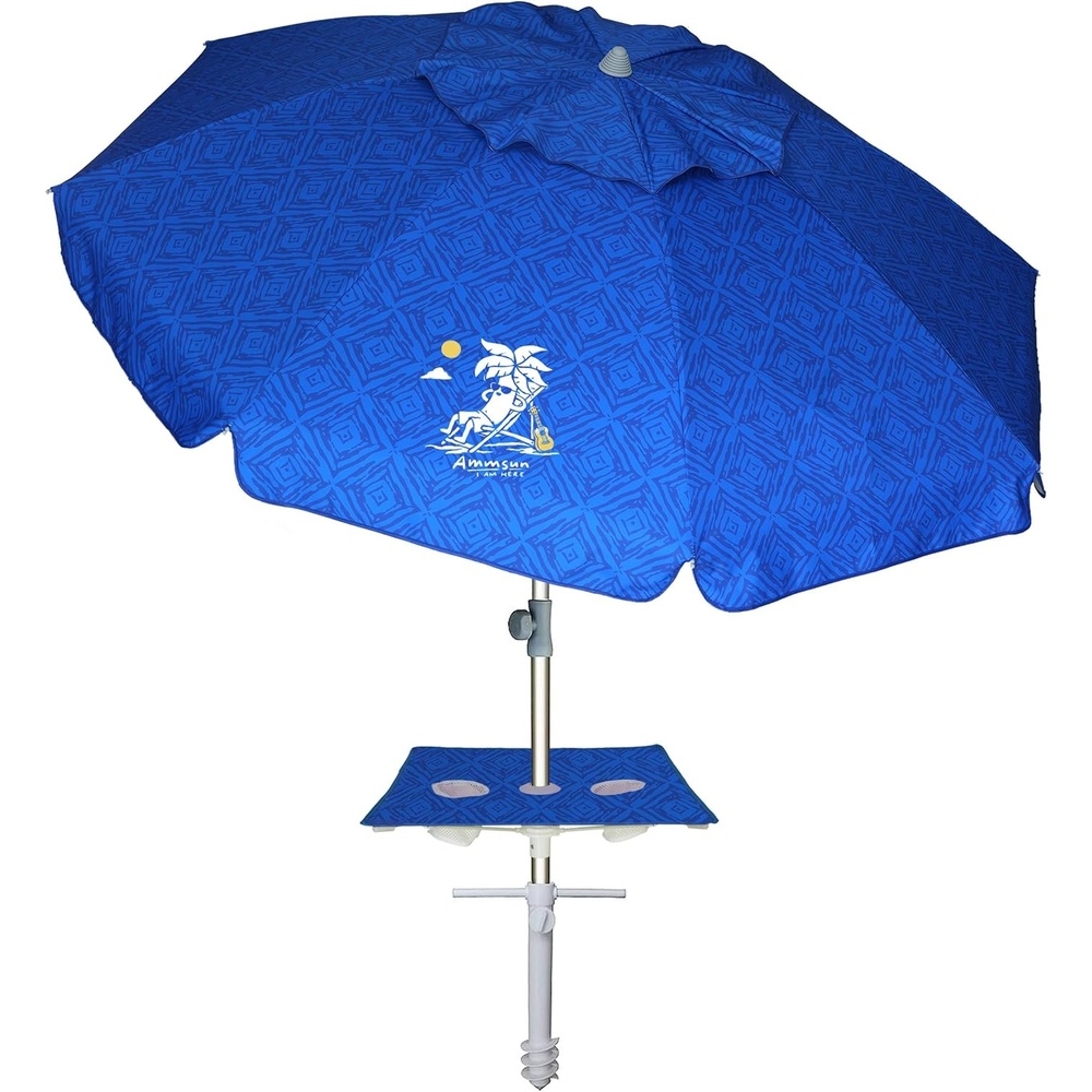 image:imageAMMSUN Beach Umbrellas for Sand Heavy Duty Wind Portable 65ft Sand Anchor UV 50 Protection Includes Carry Bag Push Button Tilt Lightweight Easy Setup Silence BlueBlue Paint
