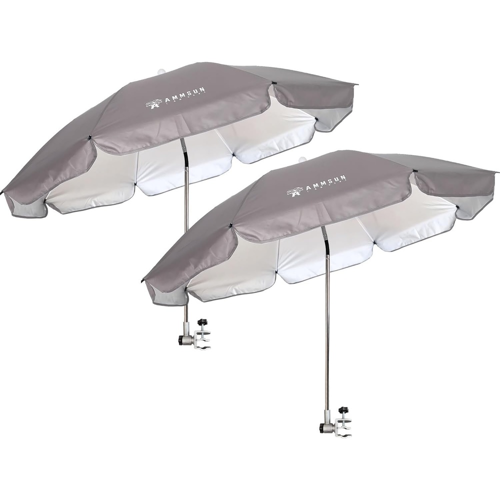 image:imageAMMSUN Chair Umbrella with Universal Clamp Adjustable 47 inches and 360 Swivel amp UPF 50 Protection Portable Sun Umbrella Secure Clip on CampingBeach Chairs Stroller Wheelchair Golf cart Lounger Grey LargesizedGrey2 PACK