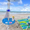 AMMSUN 13″ Portable Beach Umbrella Table Tray Teal | for Beach, Patio, Garden, Swimming Pool with Cup Drinks Holders, Snack Compartments(Blue)