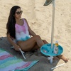 AMMSUN 13″ Portable Beach Umbrella Table Tray Teal | for Beach, Patio, Garden, Swimming Pool with Cup Drinks Holders, Snack Compartments(Teal)