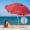 AMMSUN 7ft Heavy Duty High Wind Beach Umbrella Parasols with sand anchor & Tilt Sun Shelter, UPF 50+ Protection Outdoor Sunshade Umbrellas Carry Bag for Patio Garden Pool Backyard Multicolor(Solid Red)