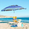 AMMSUN Beach Umbrellas for Sand Heavy Duty Wind Portable, 6.5ft | Sand Anchor, UV 50+ Protection, Includes Carry Bag, Push Button Tilt, Lightweight, Easy Setup, Silence Blue(Stripes)