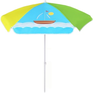 AMMSUN 47″ Kids Beach Umbrella for Sand Box, Picnic, Water Table Shade | 47 inch Seaside Children Umbrella Sun Protection, Durable for beach, camping, garden, and outdoor play, Clown fish(Green/Boat)