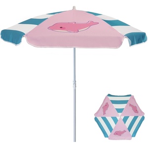 AMMSUN 5ft Kids Beach Umbrella for Picnic, Water Table, Sand Box Sun Shade | Durable Children Seaside Umbrella, UV Protection UPF50+, Ideal for sand play, beach, camping, garden and outdoor fun(5ft Pink Dolphin)