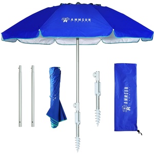 AMMSUN 6ft Folded Portable Travel Beach Umbrella with Sand Anchor Tilt Air vent UPF 50+UV Protection Fit In Suitcase Compact Foldable Telescopic umbrellas for Patio Garden Beach Pool Blue(6.5ft Blue)