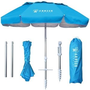 AMMSUN 6ft Folded Portable Travel Beach Umbrella with Sand Anchor Tilt Air vent UPF 50+UV Protection Fit In Suitcase Compact Foldable Telescopic umbrellas for Patio Garden Beach Pool Blue(6ft Light Blue)