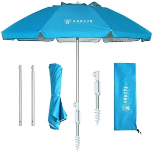 AMMSUN 6ft Folded Portable Travel Beach Umbrella with Sand Anchor Tilt Air vent UPF 50+UV Protection Fit In Suitcase Compact Foldable Telescopic umbrellas for Patio Garden Beach Pool Blue(6.5ft Light Blue)