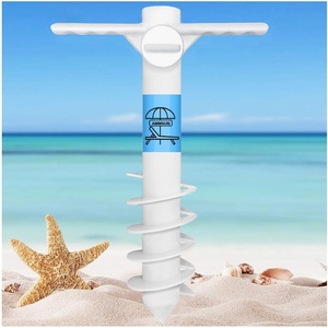 AMMSUN Beach Umbrella Sand Anchor Heavy Duty Outdoor Umbrellas Auger Base | 2 Pack, with 5 Spiral Screw, Safe Umbrella Holder Stand Ideal for Strong Winds White, Universal & One Size Fits Most(White)