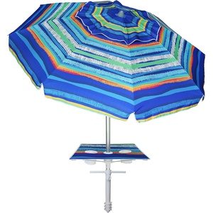 AMMSUN Beach Umbrellas for Sand Heavy Duty Wind Portable, 6.5ft | Sand Anchor, UV 50+ Protection, Includes Carry Bag, Push Button Tilt, Lightweight, Easy Setup, Silence Blue(Stripes)