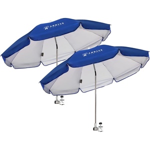 AMMSUN Chair Umbrella with Universal Clamp Adjustable 47 inches and 360° Swivel & UPF 50+ Protection Portable Sun Umbrella, Secure Clip on Camping/Beach Chairs, Stroller, Wheelchair, Golf cart, Lounger, Grey, Large-sized(Blue-2 PACK)