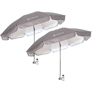 AMMSUN Chair Umbrella with Universal Clamp Adjustable 47 inches and 360° Swivel & UPF 50+ Protection Portable Sun Umbrella, Secure Clip on Camping/Beach Chairs, Stroller, Wheelchair, Golf cart, Lounger, Grey, Large-sized(Grey-2 PACK)