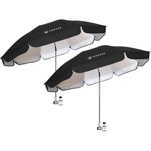 AMMSUN Chair Umbrella with Universal Clamp Adjustable 47 inches and 360° Swivel & UPF 50+ Protection Portable Sun Umbrella, Secure Clip on Camping/Beach Chairs, Stroller, Wheelchair, Golf cart, Lounger, Grey, Large-sized(Black-2 PACK)