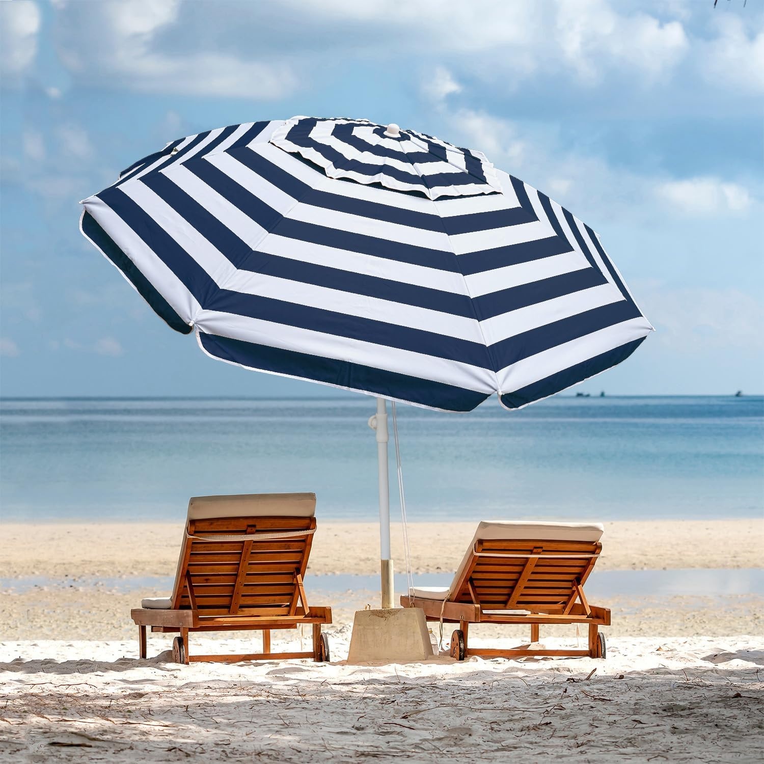 image:imageAMMSUN 65ft Portable Patio Beach Umbrella for Sand with Tilt Air Vent UPF50 Sun Protection Windproof Outdoor Umbrellas with Carry Bag for Patio Beach Garden Pool Backyard Yellow StripesCapri Navy Stripe