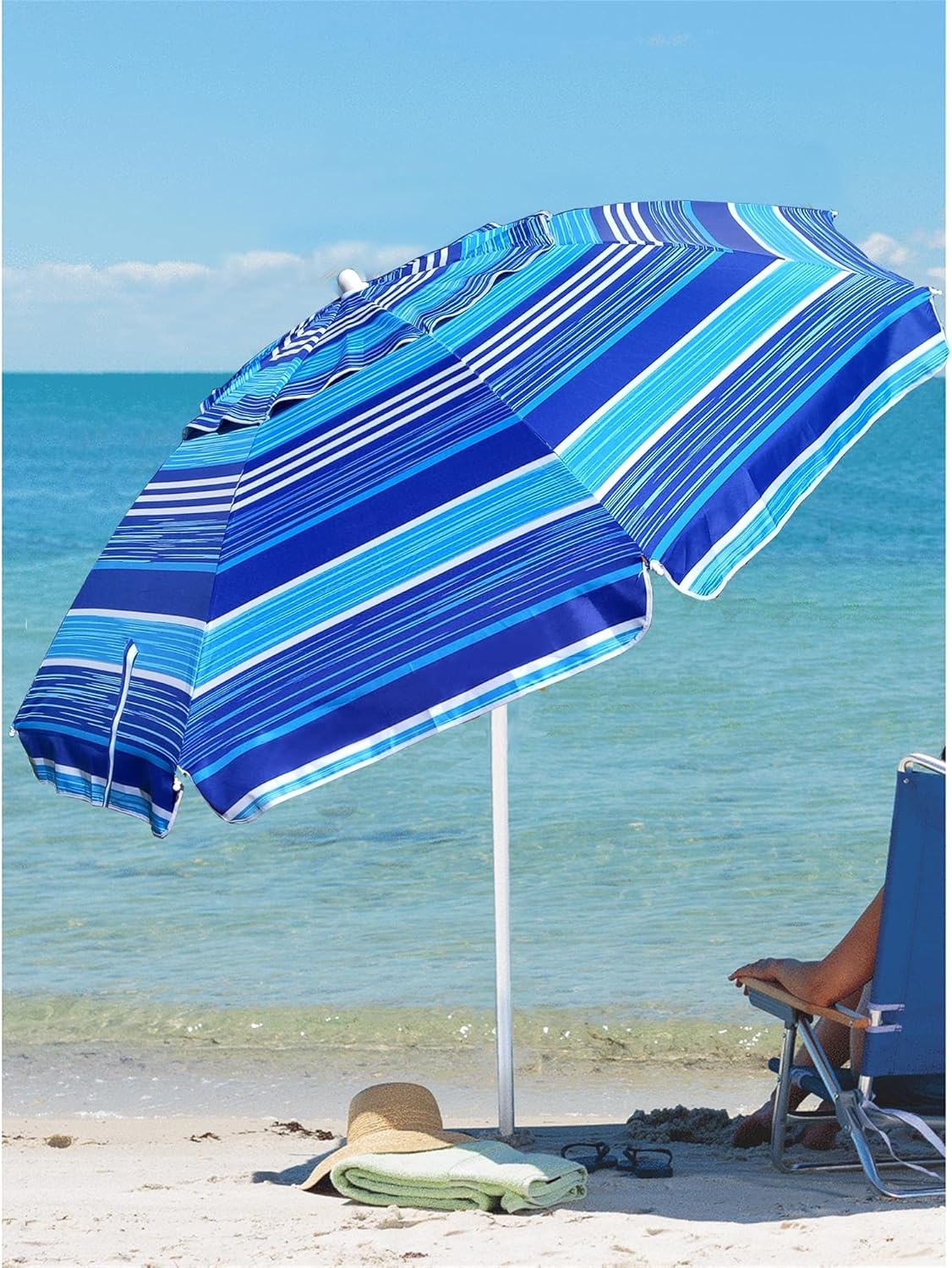 image:imageAMMSUN 65ft Portable Patio Beach Umbrella for Sand with Tilt Air Vent UPF50 Sun Protection Windproof Outdoor Umbrellas with Carry Bag for Patio Beach Garden Pool Backyard Yellow StripesBlue