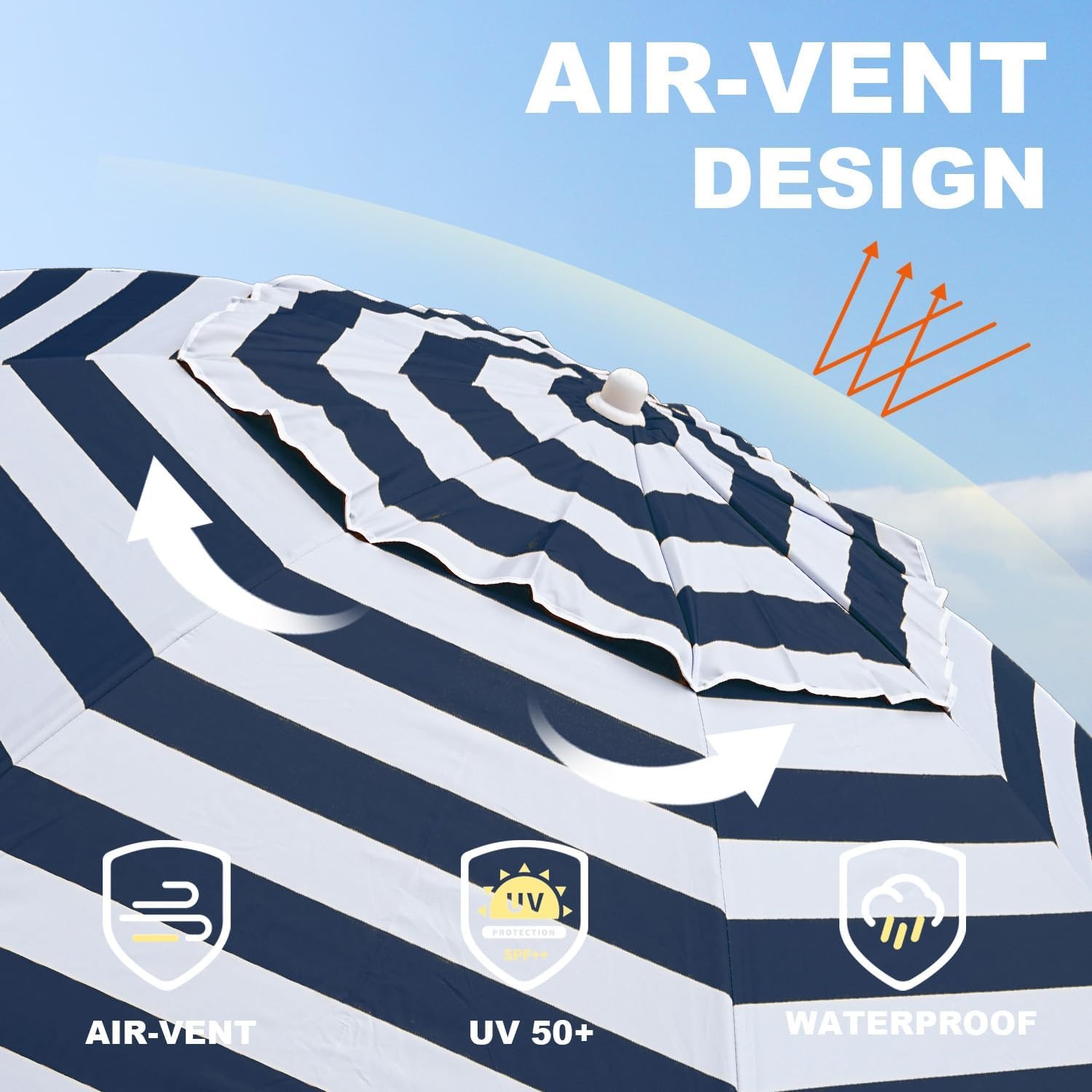 image:imageAMMSUN 65ft Portable Patio Beach Umbrella for Sand with Tilt Air Vent UPF50 Sun Protection Windproof Outdoor Umbrellas with Carry Bag for Patio Beach Garden Pool Backyard Yellow StripesCapri Navy Stripe