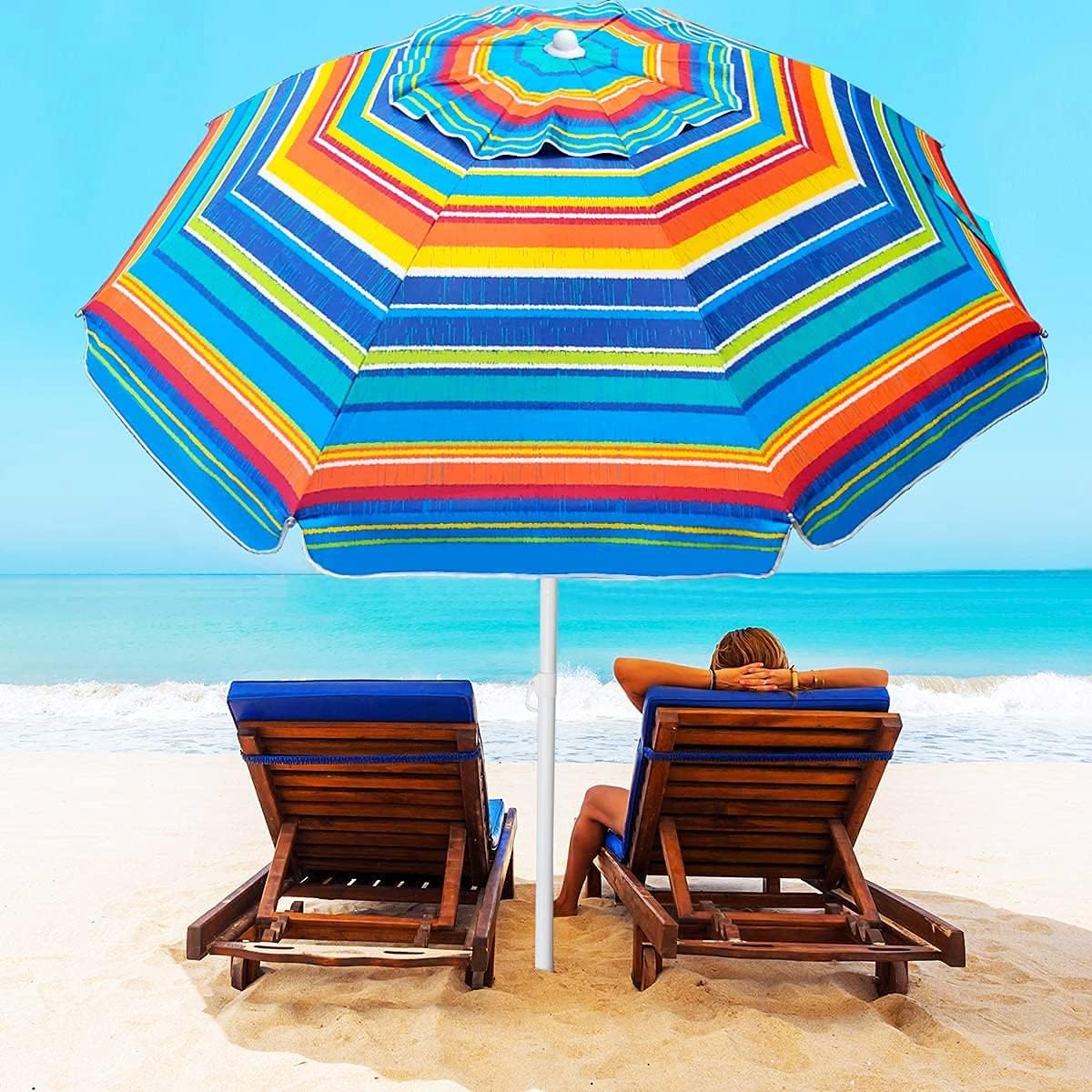 image:imageAMMSUN 65ft Portable Patio Beach Umbrella for Sand with Tilt Air Vent UPF50 Sun Protection Windproof Outdoor Umbrellas with Carry Bag for Patio Beach Garden Pool Backyard Yellow StripesSun Dance Red