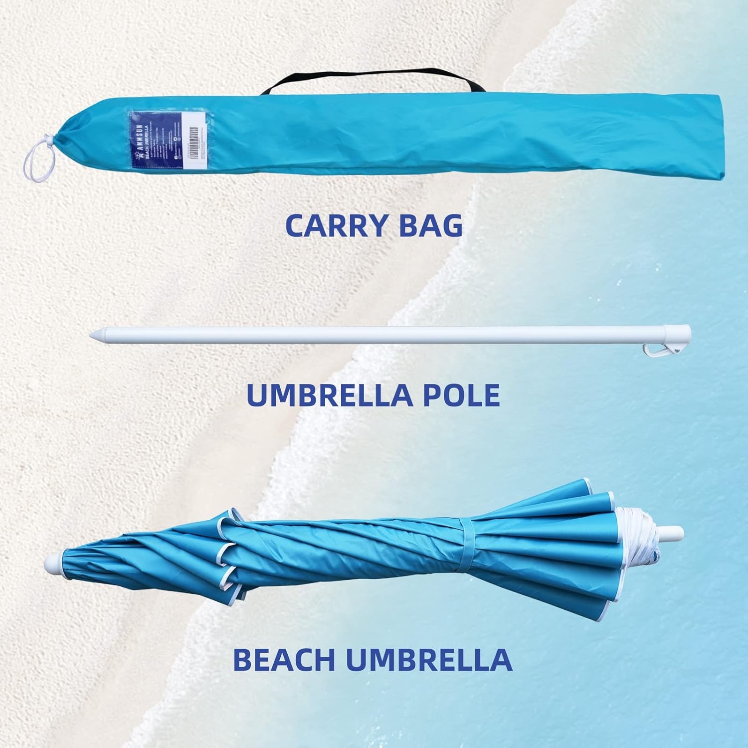 image:imageAMMSUN 65ft Portable Patio Beach Umbrella for Sand with Tilt Air Vent UPF50 Sun Protection Windproof Outdoor Umbrellas with Carry Bag for Patio Beach Garden Pool Backyard Yellow StripesBlue Sky